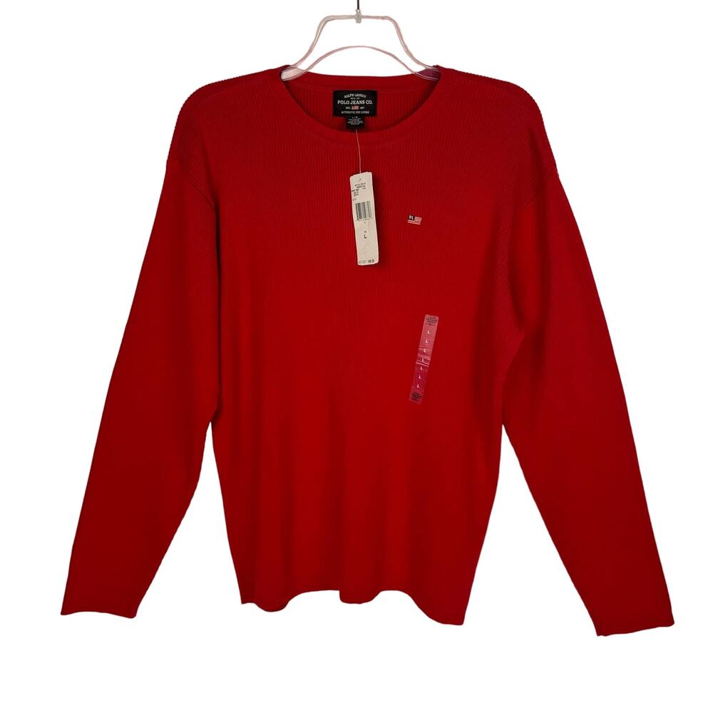 VTG NWT POLO JEANS CO. | Red Pull Over Ribbed 90s Cotton Sweater | Men's Large